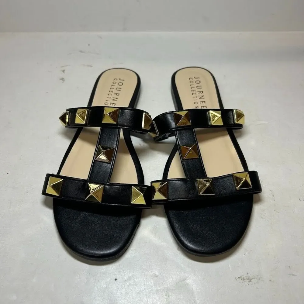 Journee Collection Womens 8 M Black Kendall Studded Strappy Flat Sandals NIB RH6